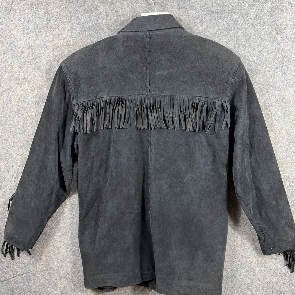 Vtg Adrienne Vittadini Women’s Petite Black Suede Jacket Leather Fringe 90s - Picture 10 of 14